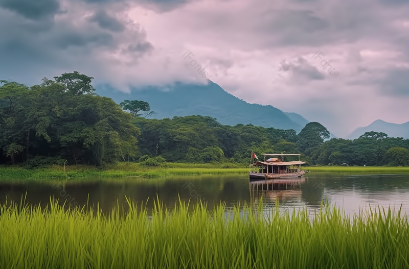 绿色蓝天夏日炎炎白云草绿小船摄影背景,高清,摄影图,摄影图片,图片大全,摄影图免费下载